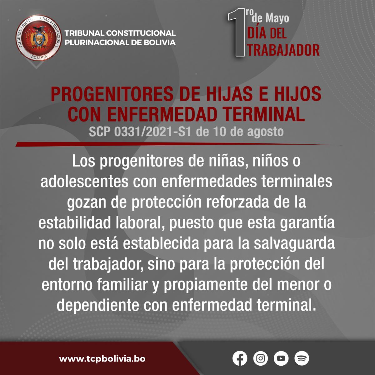 DÍA DEL TRABAJO, SENTENCIAS CONSTITUCIONALES PLURINACIONALES, TCP