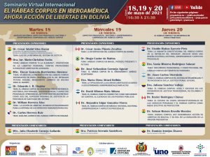 Lee más sobre el artículo SEMINARIO VIRTUAL INTERNACIONAL “EL HÁBEAS CORPUS EN IBEROAMÉRICA, ahora ACCIÓN DE LIBERTAD EN BOLIVIA”