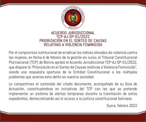 Lee más sobre el artículo ACUERDO JURISDICCIONAL TCP-AJ-SP-01/2022