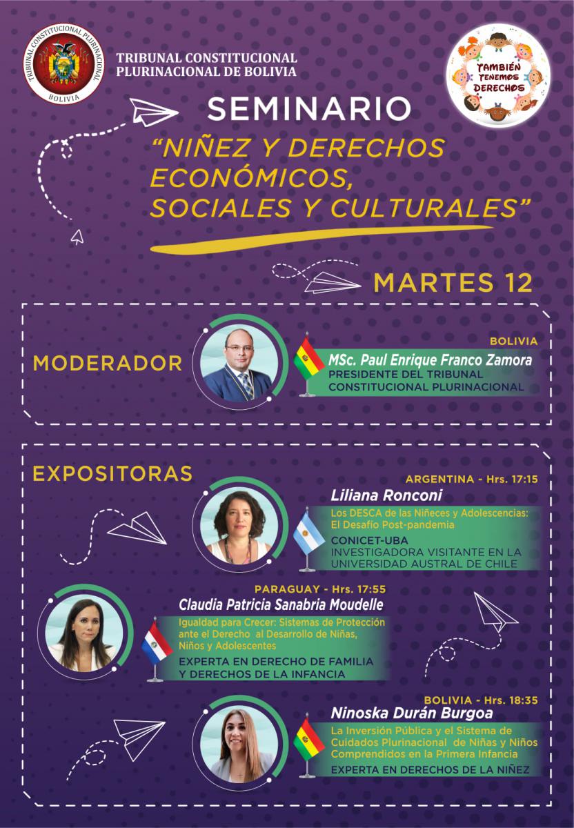 En este momento estás viendo HOY 12 DE ABRIL, EN HOMENAJE AL»DÍA DE LA NIÑA Y NIÑO EN EL ESTADO PLURINACIONAL DE BOLIVIA», EL TRIBUNAL CONSTITUCIONAL PLURINACIONAL TE INVITA A PARTICIPAR DE LA PRIMERA JORNADA DEL SEMINARIO «NIÑEZ Y DERECHOS ECONÓMICOS, SOCIALES Y CULTURALES», A REAL