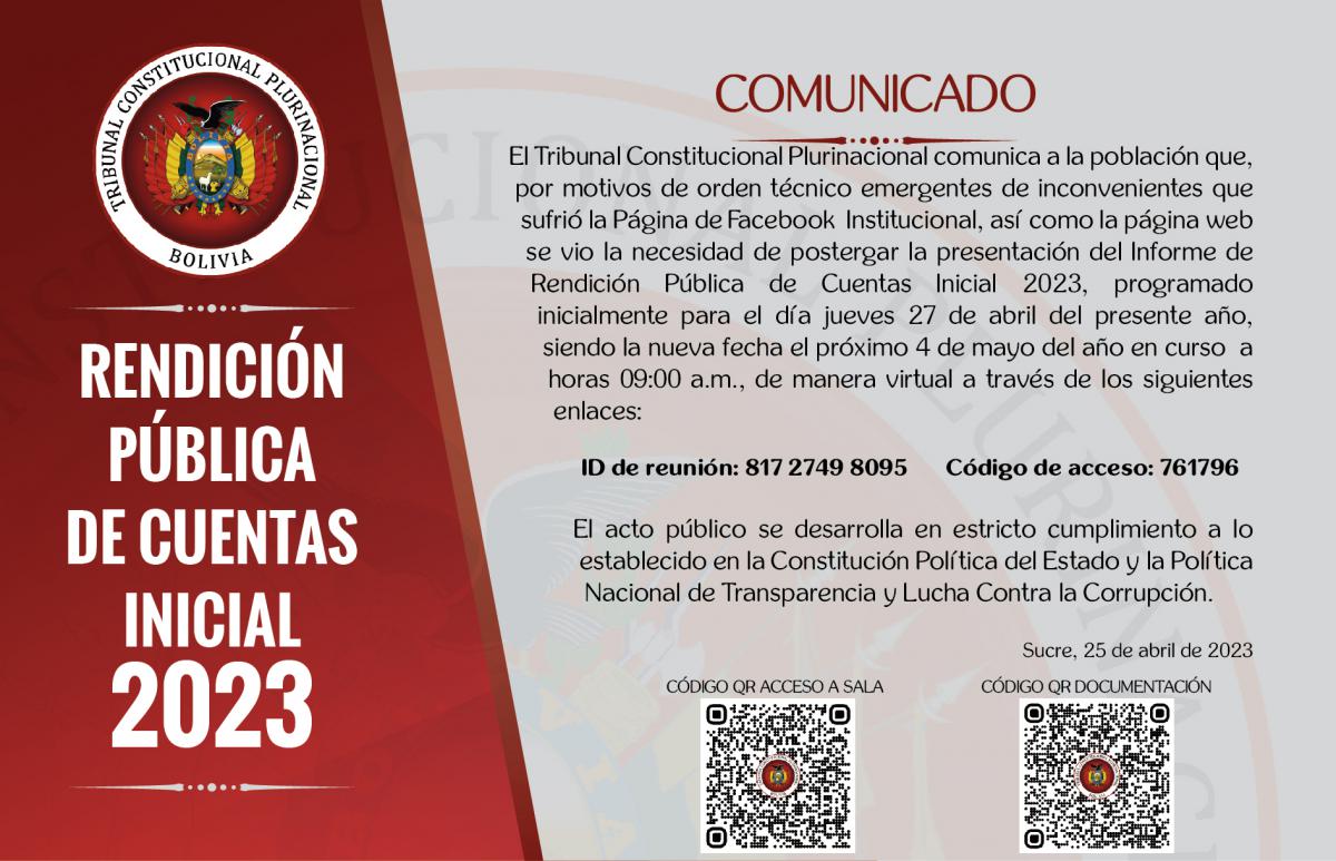 Lee más sobre el artículo COMUNICADO RENDICIÓN PÚBLICA DE CUENTAS INICIAL 2023