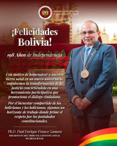 Lee más sobre el artículo SALUTACIÓN DEL PRESIDENTE DEL TRIBUNAL CONSTITUCIONAL PLURINACIONAL DE BOLIVIA PH.D. PAUL ENRIQUE FRANCO ZAMORA