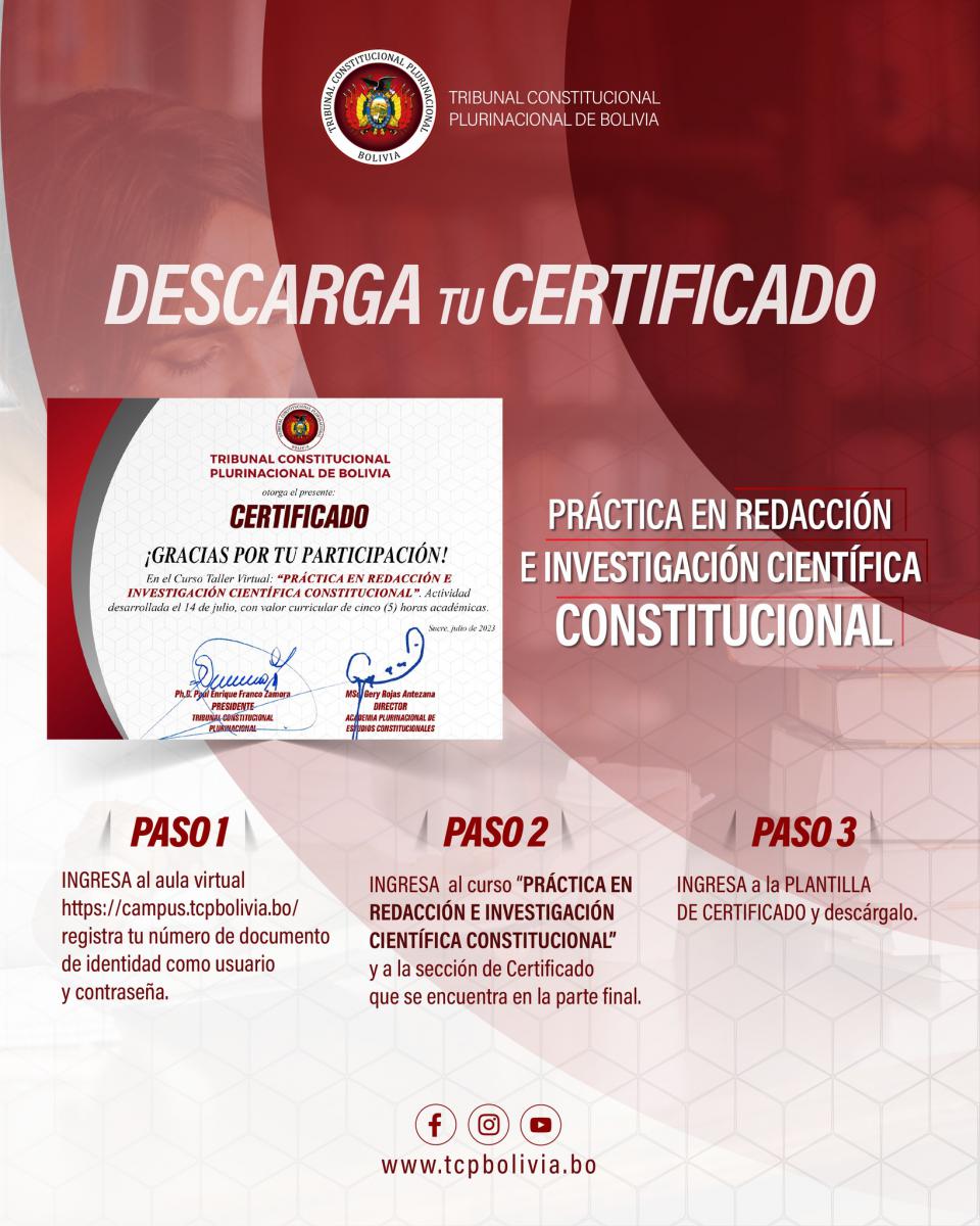 En este momento estás viendo DESCARGA EL CERTIFICADO DEL CURSO TALLER “PRÁCTICA EN REDACCIÓN E INVESTIGACIÓN E INVESTIGACIÓN CIENTÍFICA CONSTITUCIONAL”