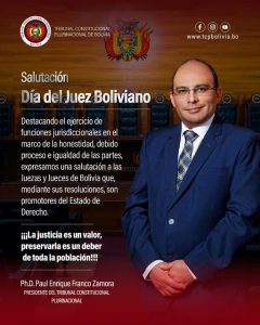 Lee más sobre el artículo SALUTACIÓN DEL PRESIDENTE DEL TCP Ph.D. PAUL ENRIQUE FRANCO ZAMORA EN EL DÍA DEL JUEZ BOLIVIANO