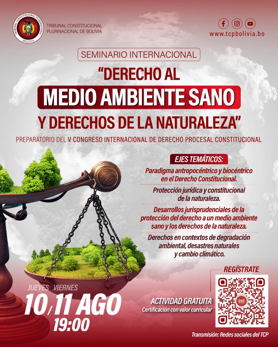 Lee más sobre el artículo INVITACIÓN AL SEMINARIO INTERNACIONAL “DERECHO AL MEDIO AMBIENTE SANO Y DERECHOS DE LA NATURALEZA”