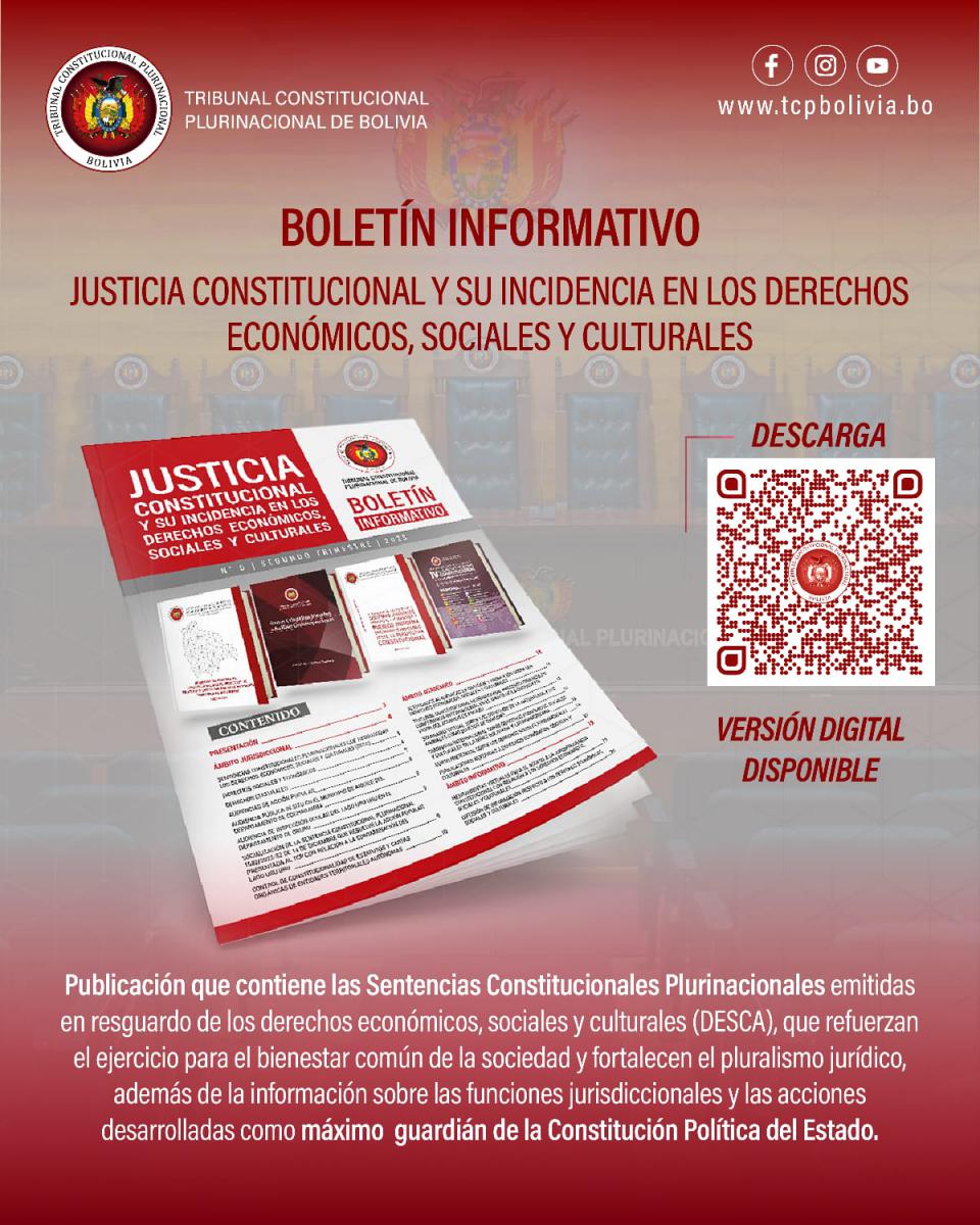 En este momento estás viendo DESCARGA EL BOLETÍN INFORMATIVO INSTITUCIONAL, “JUSTICIA CONSTITUCIONAL Y SU INCIDENCIA EN LOS DERECHOS ECONÓMICOS, SOCIALES Y CULTURALES”