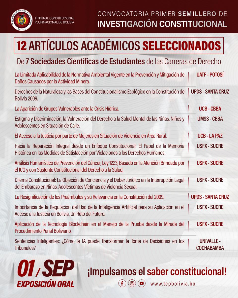 Lee más sobre el artículo 12 ARTÍCULOS ACADÉMICOS PASAN A LA FASE DE EXPOSICIÓN ORAL DENTRO DE LA CONVOCATORIA DEL “PRIMER SEMILLERO DE INVESTIGACIÓN CONSTITUCIONAL”