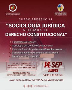 Lee más sobre el artículo INVITACIÓN, CURSO PRESENCIAL «SOCIOLOGÍA JURÍDICA APLICADA AL DERECHO CONSTITUCIONAL”