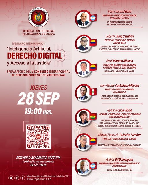 Lee más sobre el artículo SEMINARIO INTERNACIONAL: “INTELIGENCIA ARTIFICIAL, DERECHO DIGITAL Y ACCESO A LA JUSTICIA”