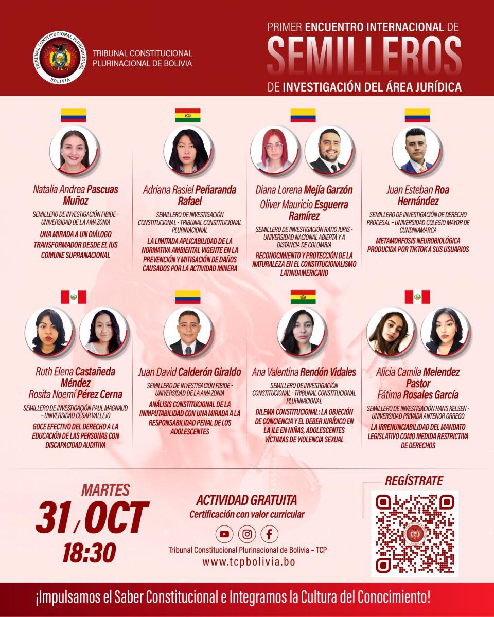 Lee más sobre el artículo PRIMER ENCUENTRO INTERNACIONAL DE SEMILLEROS DE INVESTIGACIÓN DEL ÁREA JURÍDICA