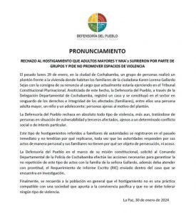 Lee más sobre el artículo PRONUNCIAMIENTO DE LA DEFENSORÍA DEL PUEBLO