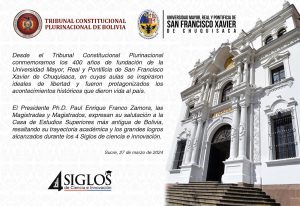 Lee más sobre el artículo SALUTACIÓN DEL TCP A LOS 400 AÑOS DE FUNDACIÓN DE LA UMRPSFXCH