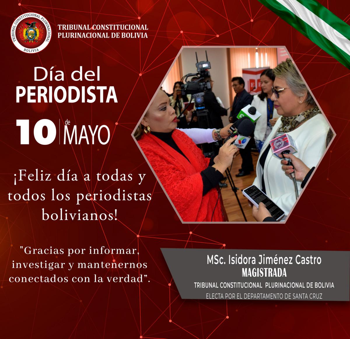 Lee más sobre el artículo SALUTACIÓN DE LA MAGISTRADA MSC. ISIDORA JIMÉNEZ CASTRO POR EL DÍA DEL PERIODISTA