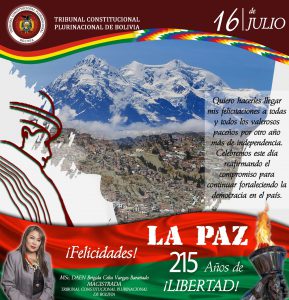 Lee más sobre el artículo SALUTACIÓN DE LA MAGISTRADA DEL TRIBUNAL CONSTITUCIONAL PLURINACIONAL DE BOLIVIA, MSc. DAEN BRIGIDA CELIA VARGAS BARAÑADO