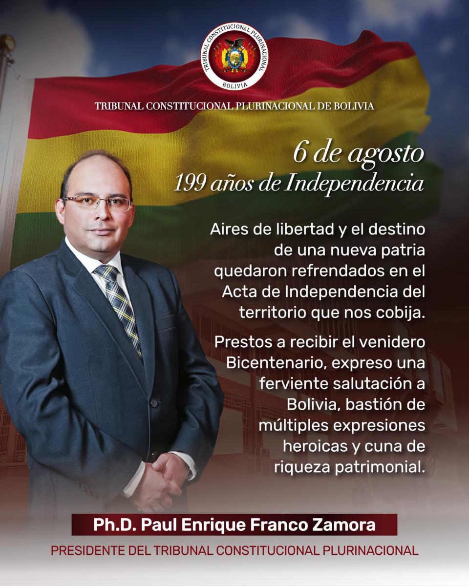 En este momento estás viendo SALUTACIÓN DEL PRESIDENTE DEL TRIBUNAL CONSTITUCIONAL PLURINACIONAL, Ph.D. PAUL ENRIQUE FRANCO ZAMORA