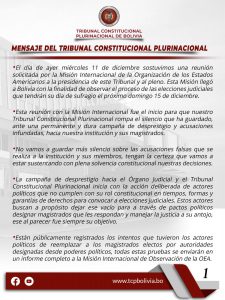 Lee más sobre el artículo MENSAJE TRIBUNAL CONSTITUCIONAL PLURINACIONAL