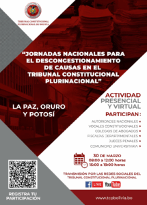 Lee más sobre el artículo JORNADAS NACIONALES PARA EL DESCONGESTIONAMIENTO DE CAUSAS EN EL TRIBUNAL CONSTITUCIONAL PLURINACIONAL